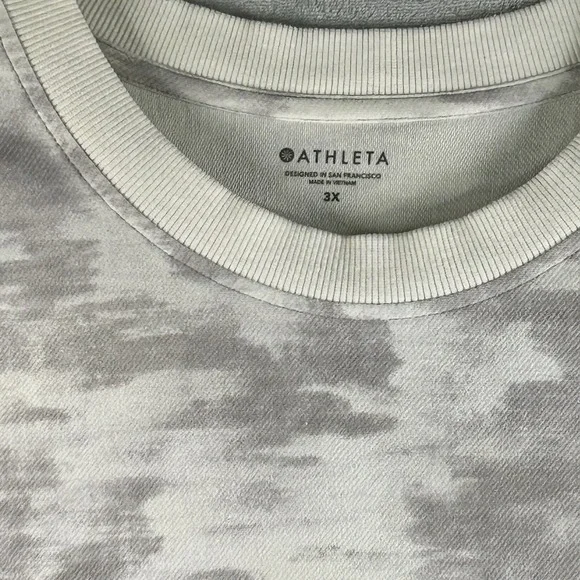 Athleta Farallon Printed Sweatshirt Sz 3XL Crewneck Gray Cream Heavyweight Crop - Picture 2 of 6